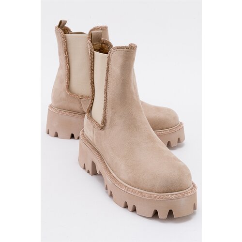 LuviShoes KİDAL Beige Suede Women's Boots Slike