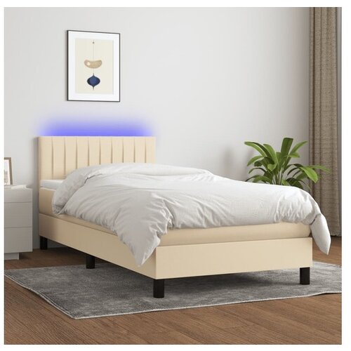 vidaXL Box spring postelja z vzmetnico LED krem 90x190 cm bl Cene