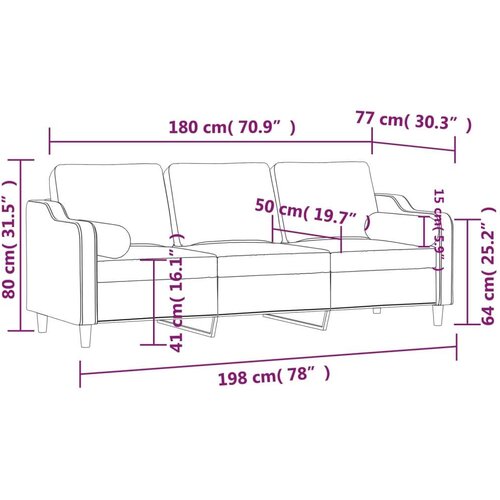 VidaXL Trosjed s ukrasnim jastucima smeđi 180 cm od tkanine Slike