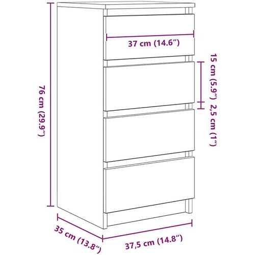 VidaXL Komoda crni hrast 37,5x35x76 cm konstruirano drvo Slike