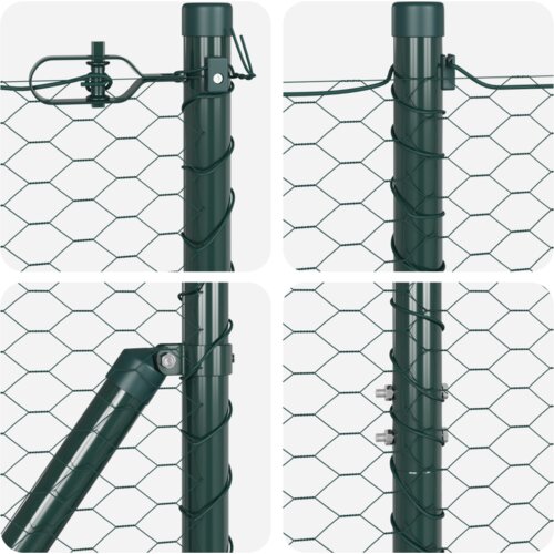 vidaXL šesterokotna ograja Zelena 1.4x25 m Jeklo, stebri za ograje s podnožjem 13 kos Ø32mm 78.5cm Galvanizirano jeklo Cene
