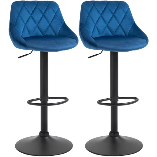HOMCOM Komplet 2 barskih stolčkov, nastavljiva višina s kovinsko podlago in žametnim sedežem, sodobni stolčki z naslonom za hrbet in noge, 46x48x83-104cm, modra, (20745179)