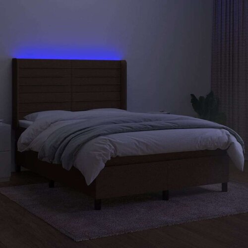  Krevet box spring s madracem LED tamnosmeđi 140x200 cm tkanina Slike
