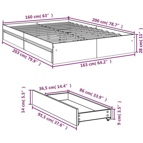  Okvir kreveta s ladicama bijeli 160 x 200 cm konstruirano drvo Slike