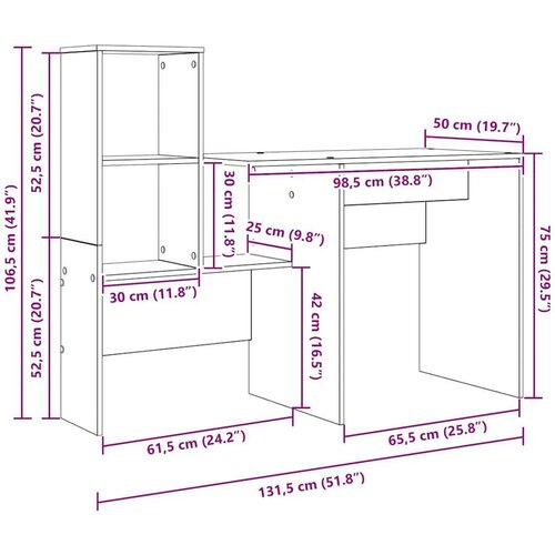 VidaXL Stol Dimljeni hrast 131.5 x 50 x 106.5 cm Konstruirano drvo Slike