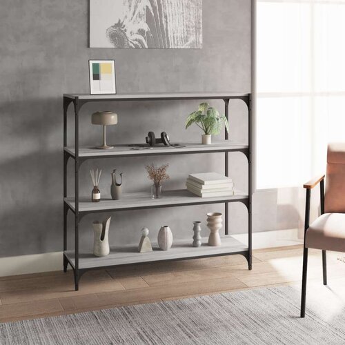 VidaXL Knjižna omara siva sonoma 100x33x100 cm inženirski les in jeklo Slike