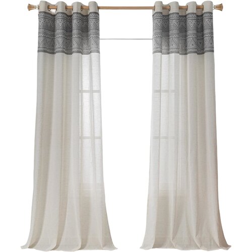 NIKCORP Zavese na obročkih 2 kosa 245x140 cm, polprosojne z videzom lana, žakardni vzorec listov, boho stil, bele barve, (5000235579) Cene