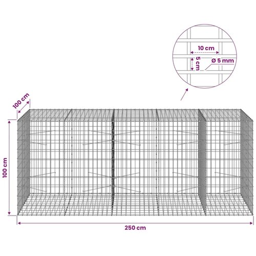  Gabion s žicom debljine 5 mm i mrežom 5x10 cm 250x100x100 cm - 100 cm 100 cm 250 cm Slike
