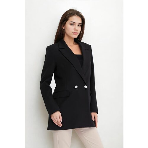 Dewberry 26139 Womens Large Size Woven Blazer Jacket-BLACK Slike