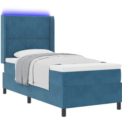 vidaXL Box spring krevet s LED trakama Plava 100 x 200 cm Baršun - Tamno plava 100 x 200 cm Dizajn s rombovima Cene