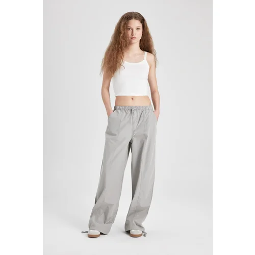  Wide Leg Double Pocket High Waist Standard Size Poplin Trousers