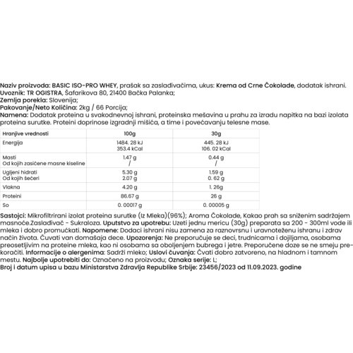 Basic Supplements iso-pro whey 2kg &amp;ndash; izolovani protein visokog kvaliteta - tiramisu Slike
