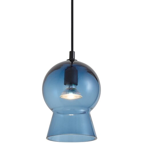 QAZQA Retro viseča svetilka črna z modrim steklom za 1-fazni tirni sistem - Iconic Bell Slike