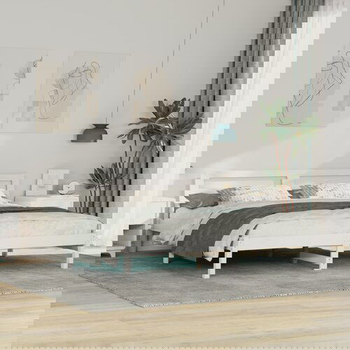 vidaXL Konstrukcija postelje z LED lučmi z vzglavjem Bela 200 x 200 cm les Cene