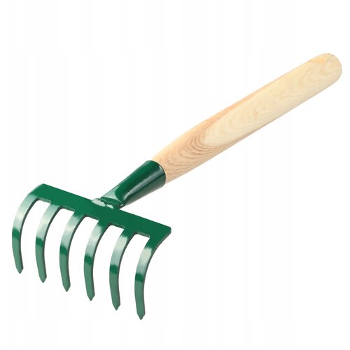 KADAX Majhne kovinske vrtne grablje 35 cm 6 zob z masivnim lesenim ročajem, (5000346809) Slike