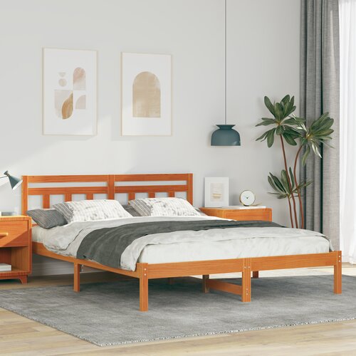 VidaXL Krevetna konstrukcija Smeđa 160 cm x 200 cm Borova drva Slike