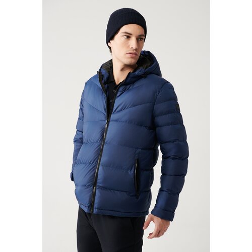 Avva Men's Indigo Puffer Jacket Water Repellent Windproof Quilted Hooded Comfort Fit Relaxed Cut Slike