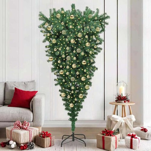 vidaXL Umjetno božićno drvce naopako s setom kuglica Zelena 210 cm PVC Cene