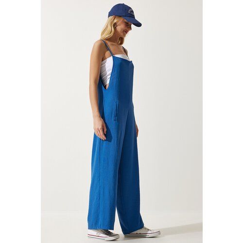  Women's Blue Strap Loose Knitted Overalls Jumpsuit Cene