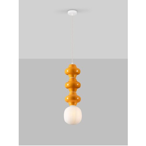 Nova Luce Bela/oranžna keramična viseča svetilka s steklenim senčilom &amp;oslash; 18 cm Clio &amp;ndash; Slike