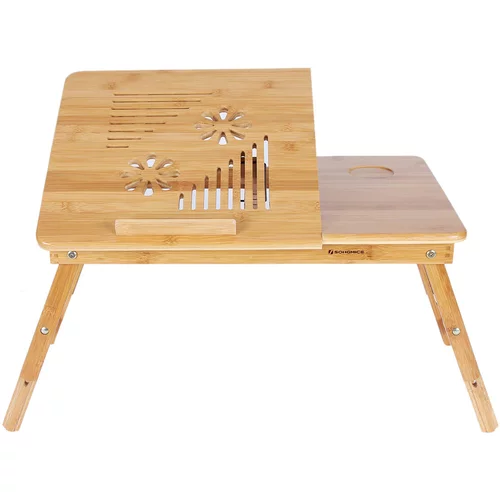 Songmics miza za prenosnik bamboo s predalom 55 x 35 x (21 - 29) cm naravna, LLD002