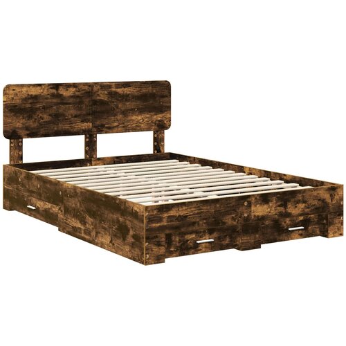  Krevetna konstrukcija s ladicama Dimljeni hrast 150 x 200 cm Smeđa 203 x 153 x 90 cm Slike