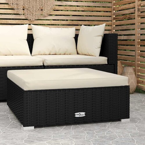  Vrtni tabure s jastukom crni 70 x 70 x 30 cm od poliratana Cene