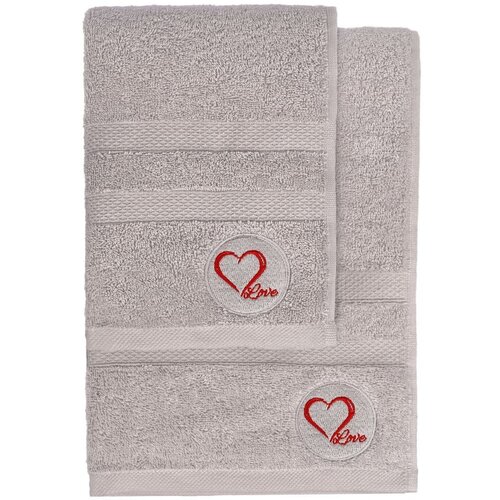 Foutastic Sivi frotirni bombažni komplet brisač 2 ks Love &amp;ndash; Slike
