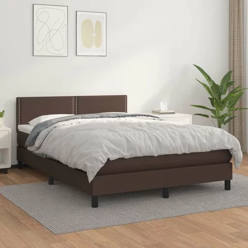  Box spring postelja z vzmetnico rjav 140x200 cm umetno usnje, (20726889)