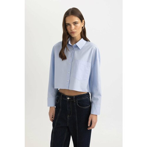 Defacto Crop Shirt Collar Oxford Long Sleeve Shirt Slike