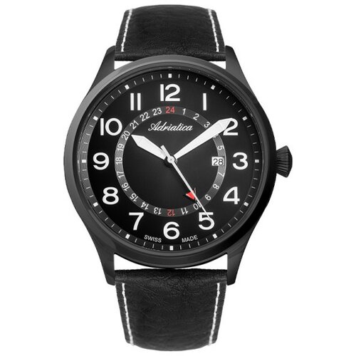 Adriatica muški aviation safir crni elegantni ručni sat sa crnim kožnim kaišem Slike