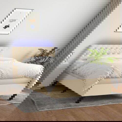 The Living Store Box spring postelja z vzmetnico LED krem 90x200 cm blago - Box Spring Postelja, (21521106) Slike