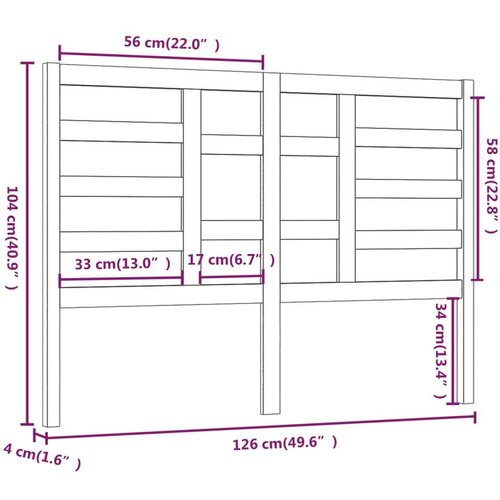  Uzglavlje za krevet sivo 126 x 4 x 104 cm od masivne borovine Slike