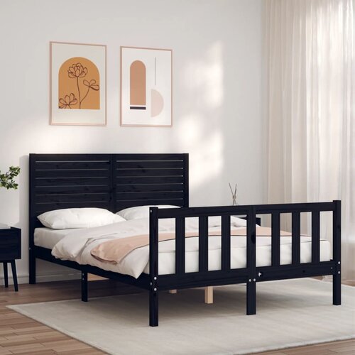 VidaXL Okvir kreveta s uzglavljem crni 140 x 190 cm od masivnog drva Slike
