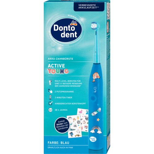 Dontodent ACTIVE YOUNG dečija električna četkica za zube, plava 1 kom Cene