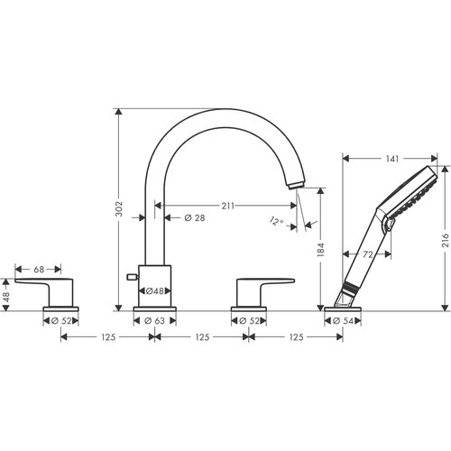 Hansgrohe 71456670 Vernis Blend črna armatura za kad s tuš ročko za namestitev na rob kadi Cene