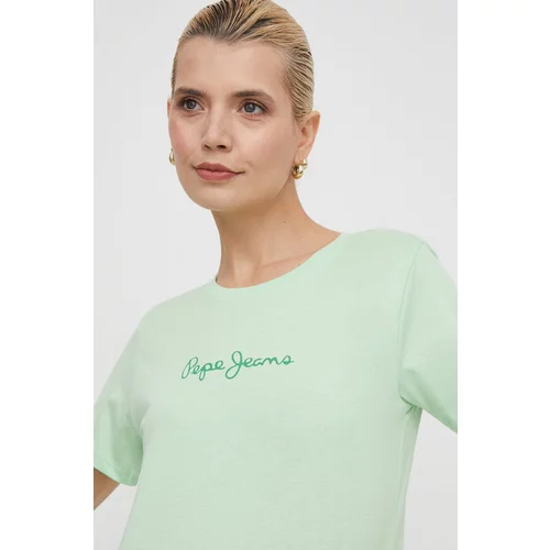 PepeJeans Bombažna kratka majica ženski, zelena barva