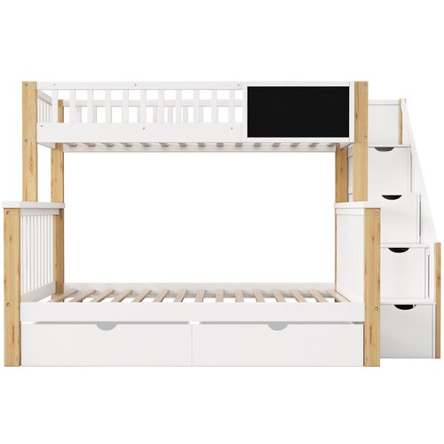 Lumor Postelja na dvignjenem nivoju iz masivnega bora z predali in lestvijo za shranjevanje - 90x200 cm + 140x200 cm - Bela, (22156179) Cene