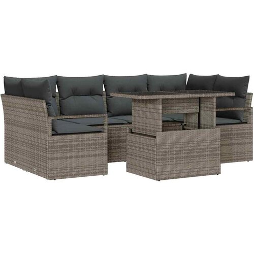 vidaXL Kavčna garnitura z blazino 7 pcs Siva poli ratan, (5000137870) Cene