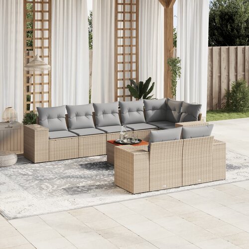  9-dijelni set vrtnih sofa s jastucima bež od poliratana 83 x 62 x 69 cm Slike