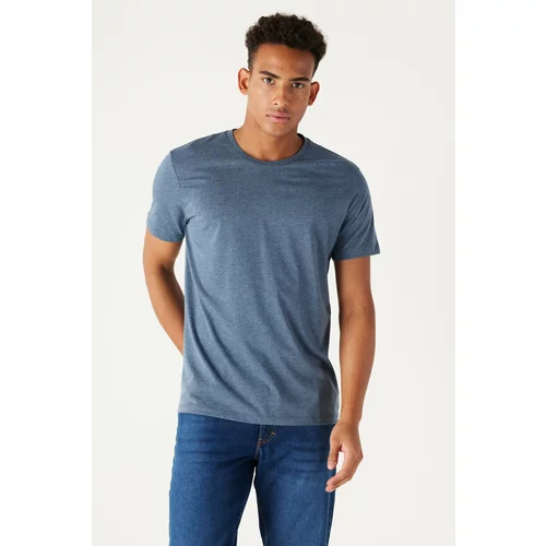 AC&Co / Altınyıldız Classics Men's Indigo Melange Cotton Slim Fit Slim Fit Crewneck Short Sleeved T-Shirt.
