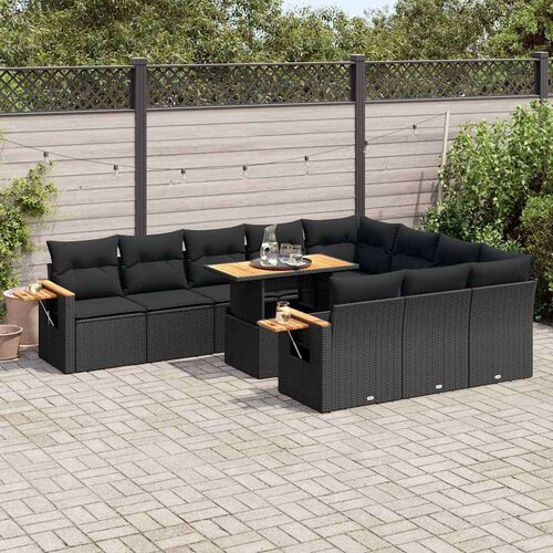 VidaXL 10-dijelni set vrtnih sofa s jastucima crni poliratana bagrem Slike