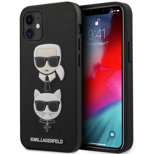 Karl Lagerfeld Originalen ovitek KLHCP12SSAKICKCBK za iPhone 12 Mini črna trda zaščita - Karl and Choupette Heads Cene