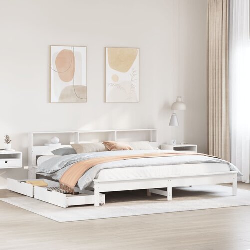VidaXL Krevet s regalom z knjige bez madraca bijeli 180x200cm borovina Slike