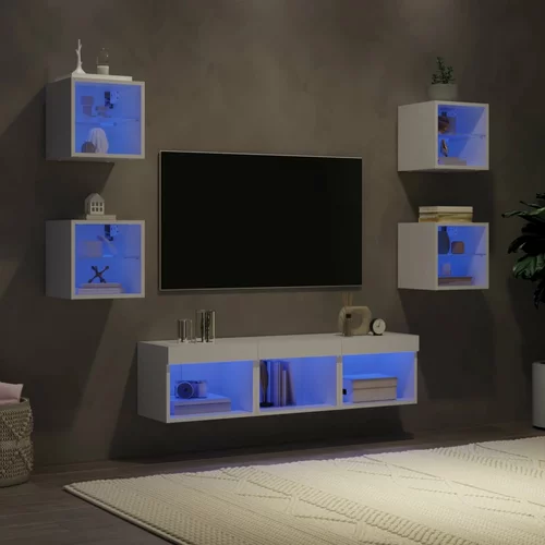 vidaXL 7-dijelni zidni TV elementi s LED svjetlima bijeli drveni