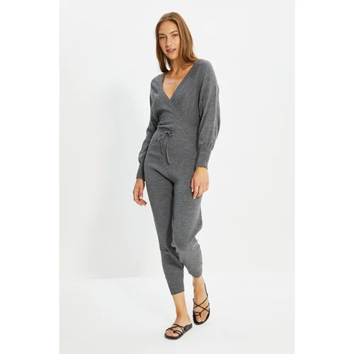 Trendyol Anthracite Tie Detailed Knitwear Overalls