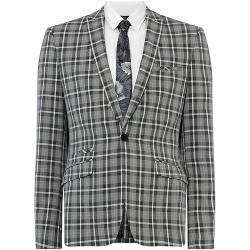 Label Lab Martini Skinny Fit Monochrome Checked Suit Jacket siva Cene
