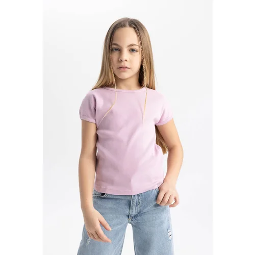 Defacto Girl&#39;s Slim Fit Crew Neck Basic Ribbed Camisole Short Sleeve T-Shirt