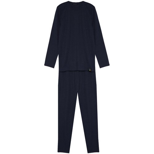 Trendyol Men's Indigo Regular Fit Waffle Knitted Pajamas Set. Slike