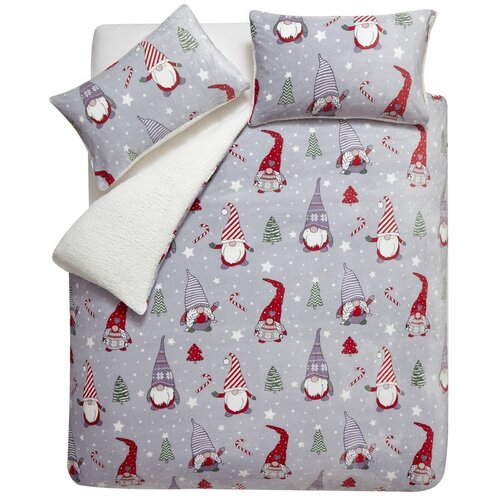 Catherine Lansfield Siva podaljšana posteljnina za zakonsko posteljo iz mikropliša 230x220 cm Festive Gnomes – Cene